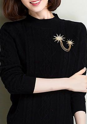 Gold Plated Cz Studded Twinkling Star Pattern Three Layer Chain Pin Brooch