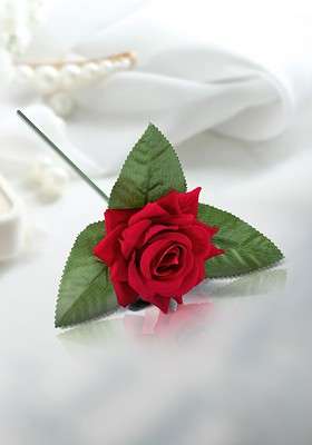 Set Of 2 Stainless Steel Tie Pins With Red Rose - Indya