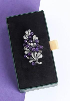 Men Stone Studded Beaded Floral Shaped Brooch