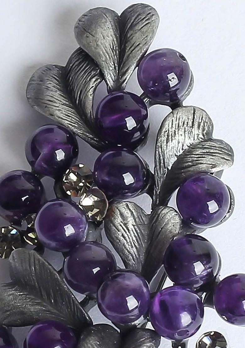 Men Stone Studded Beaded Floral Shaped Brooch