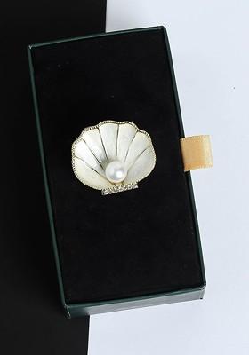 Men Stone Studded Beaded Shell Brooch