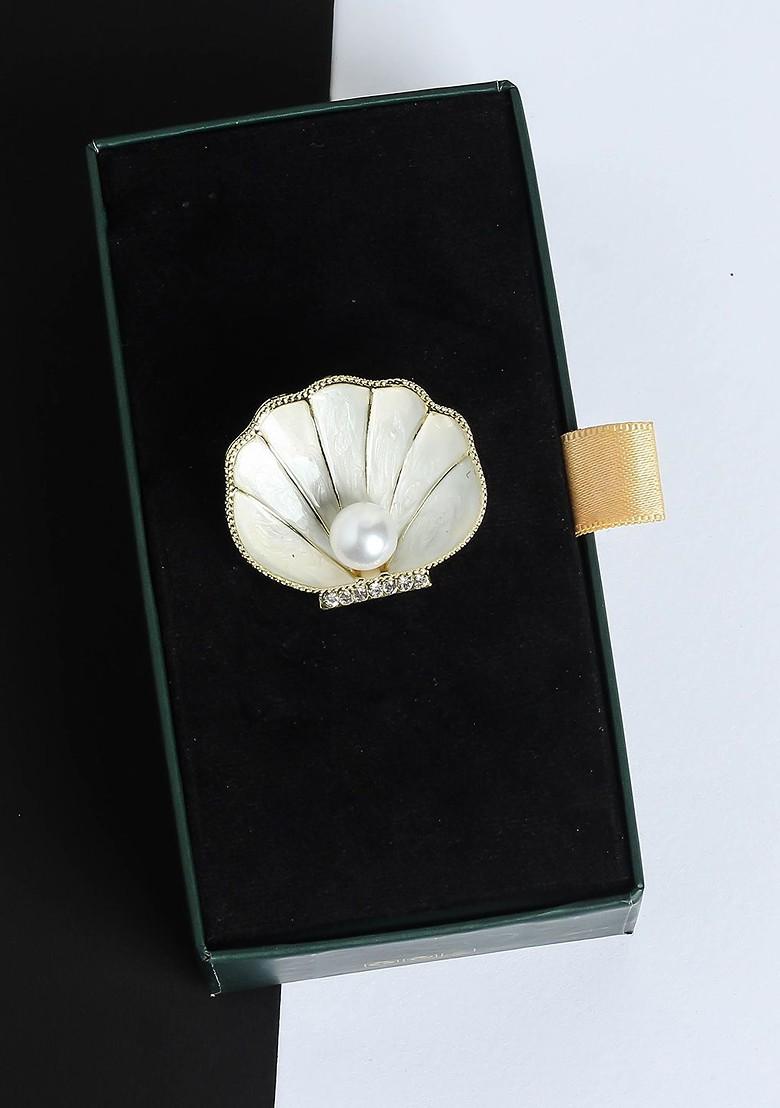 Men Stone Studded Beaded Shell Brooch