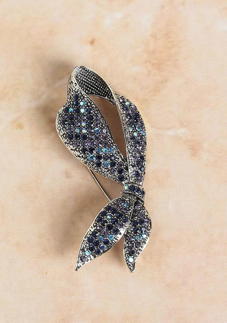 Men Leaf Bow Stone Studded Brooch