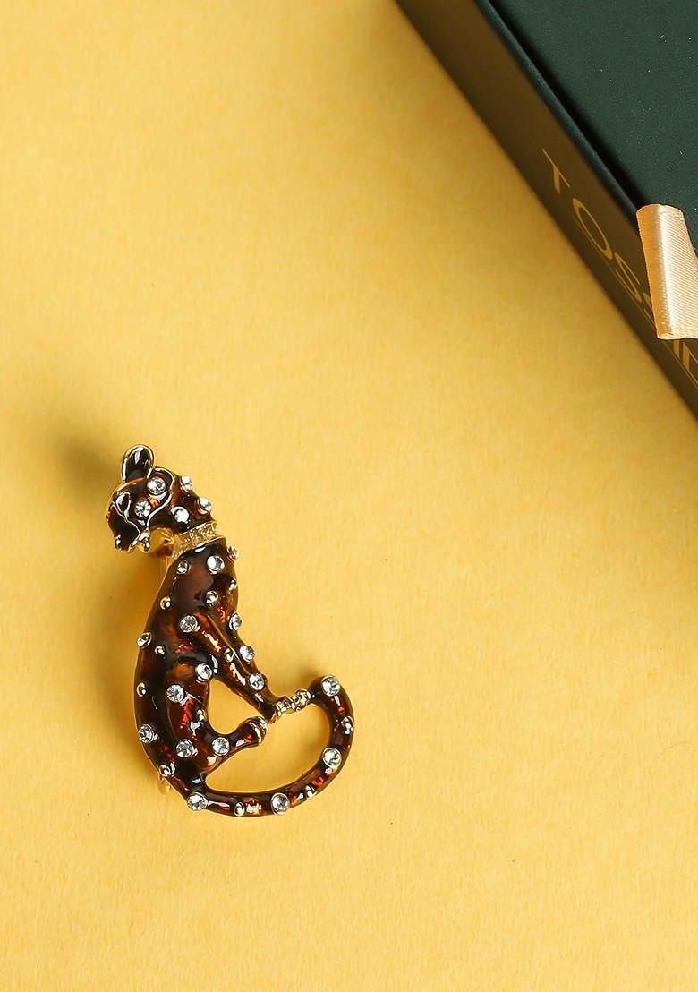 Men Stone Studded Leopard Brooch