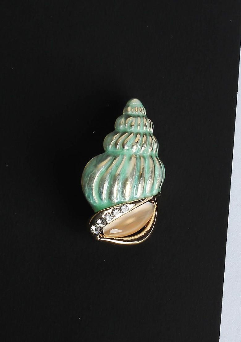 Men Stone Studded Snail Shell Brooch