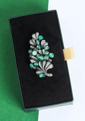 Men Stone Studded Beaded Floral Shaped Brooch