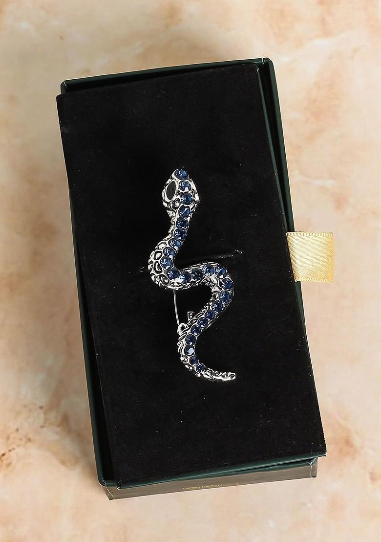 Men Small Snake Textured Stone Studded Brooch