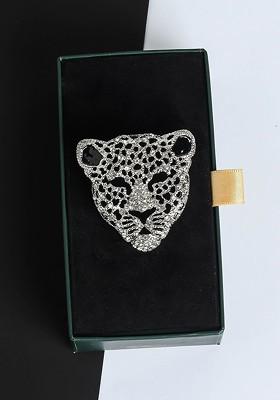 Men Artificial Stone Studded Leopard Brooch