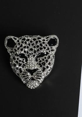 Men Artificial Stone Studded Leopard Brooch