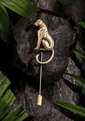Men Gold Toned Panther Lapel Pin Brooch
