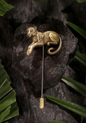 Men Gold Toned Panther Lapel Pin Brooch