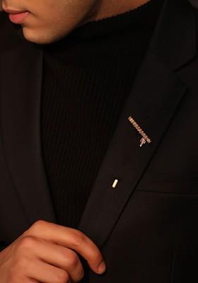 Men Gold Toned Flute Lapel Pin Brooch