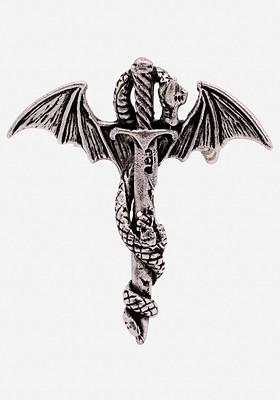 Men Devil Mark Dragon Sword Wing Antique Silver Plated Oxidised Brooch