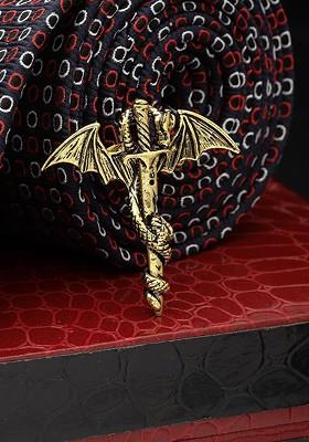 Men Devil Mark Dragon Sword Wing Antique Gold Plated Oxidised Brooch