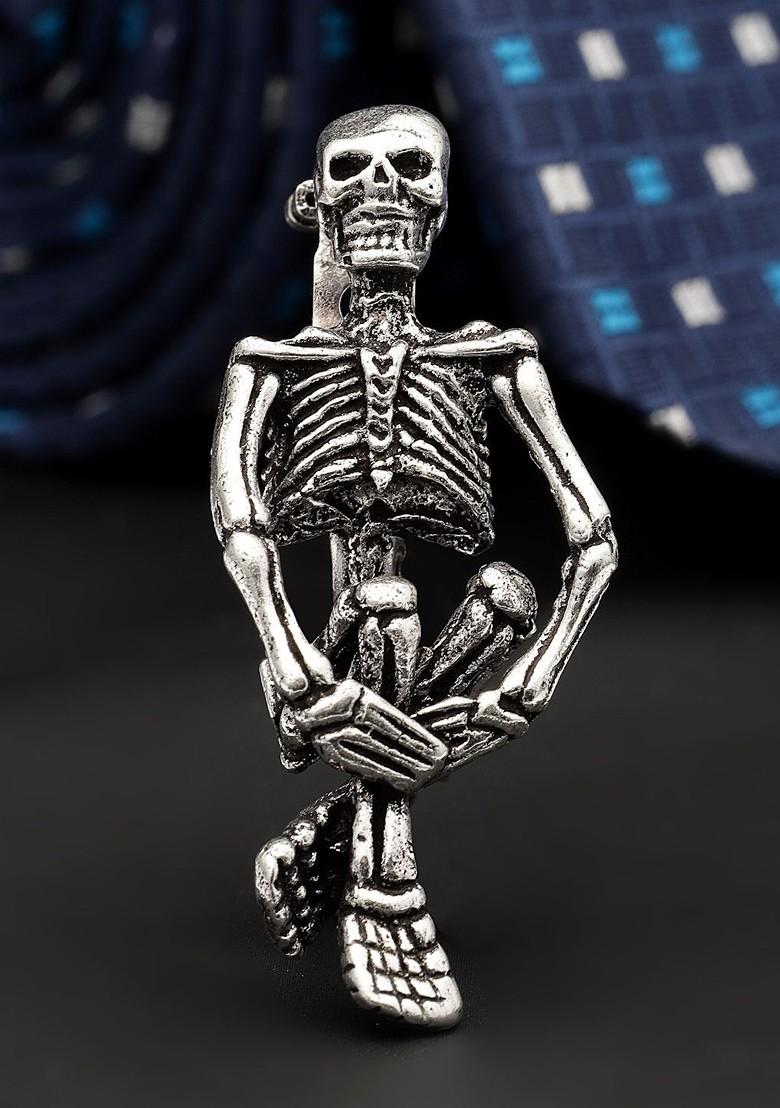 Men Goth Skeleton Antique Silver Plated Oxidised Brooch
