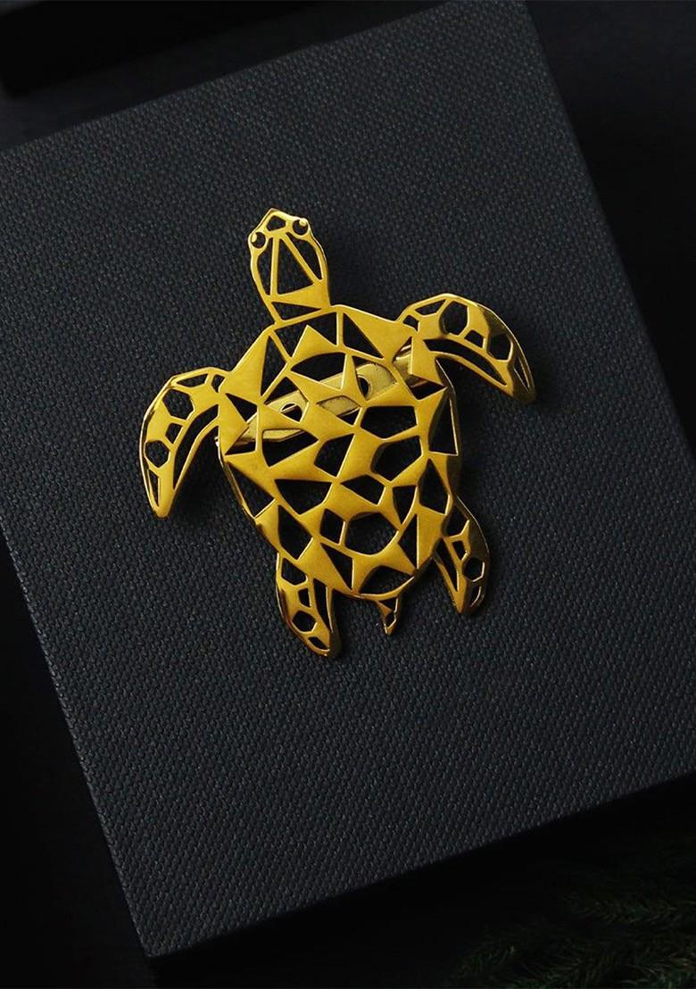 Men Gold Plated Turtle Tranquility Brooch Pin