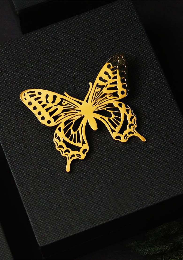 Men Celestial Butterfly Golden Minimal Lapel Pin Brooch - Indya