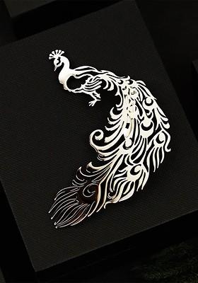 Men Peacock Elegance Silver Minimal Lapel Pin Brooch