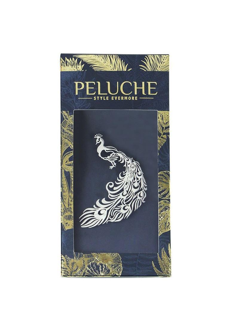 Men Peacock Elegance Silver Minimal Lapel Pin Brooch