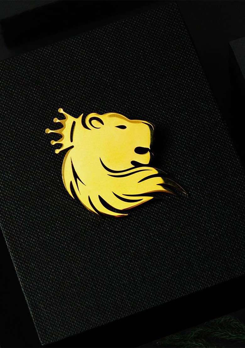 Men Gold Plated Majestic Lion Golden Minimal Lapel Pin Brooch - Indya