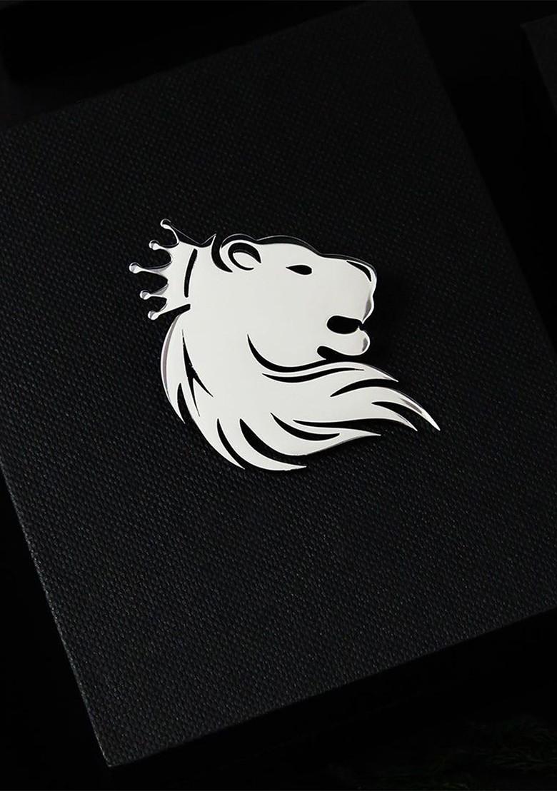 Men Majestic Lion Silver Minimal Lapel Pin Brooch