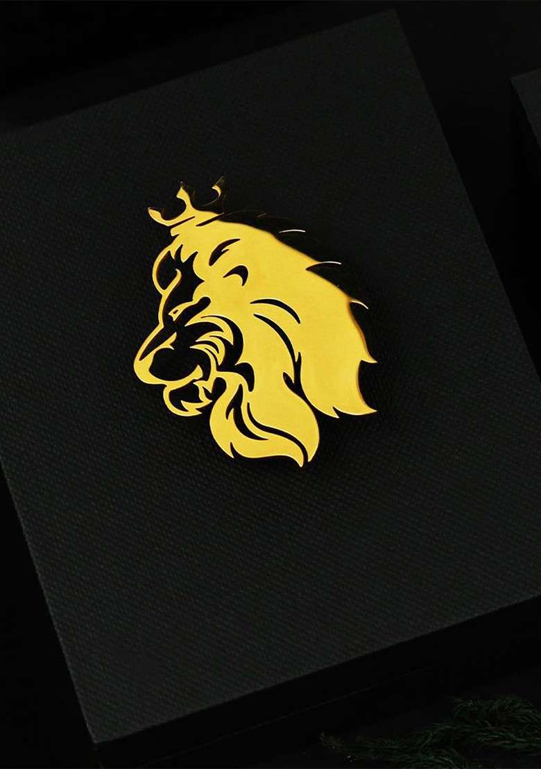 Men Regal Lion Golden Minimal Lapel Pin Brooch - Indya