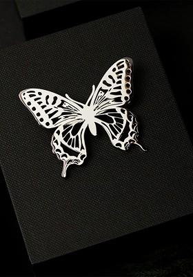 Men Silver Plated Butterfly Brooch Pin