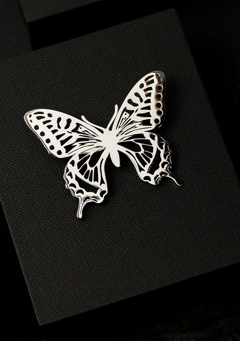 Men Silver Plated Butterfly Brooch Pin