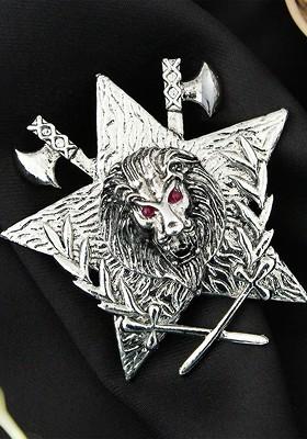 Men Silver Toned Lions Design Brooch