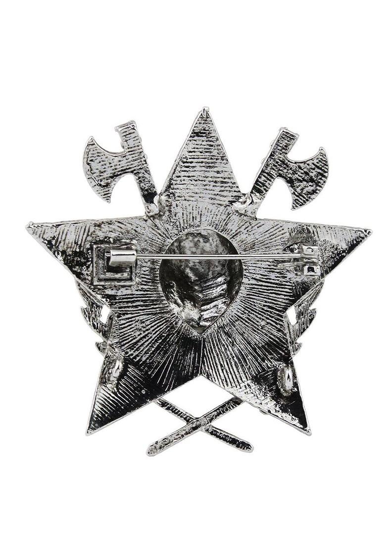 Men Silver Toned Lions Design Brooch