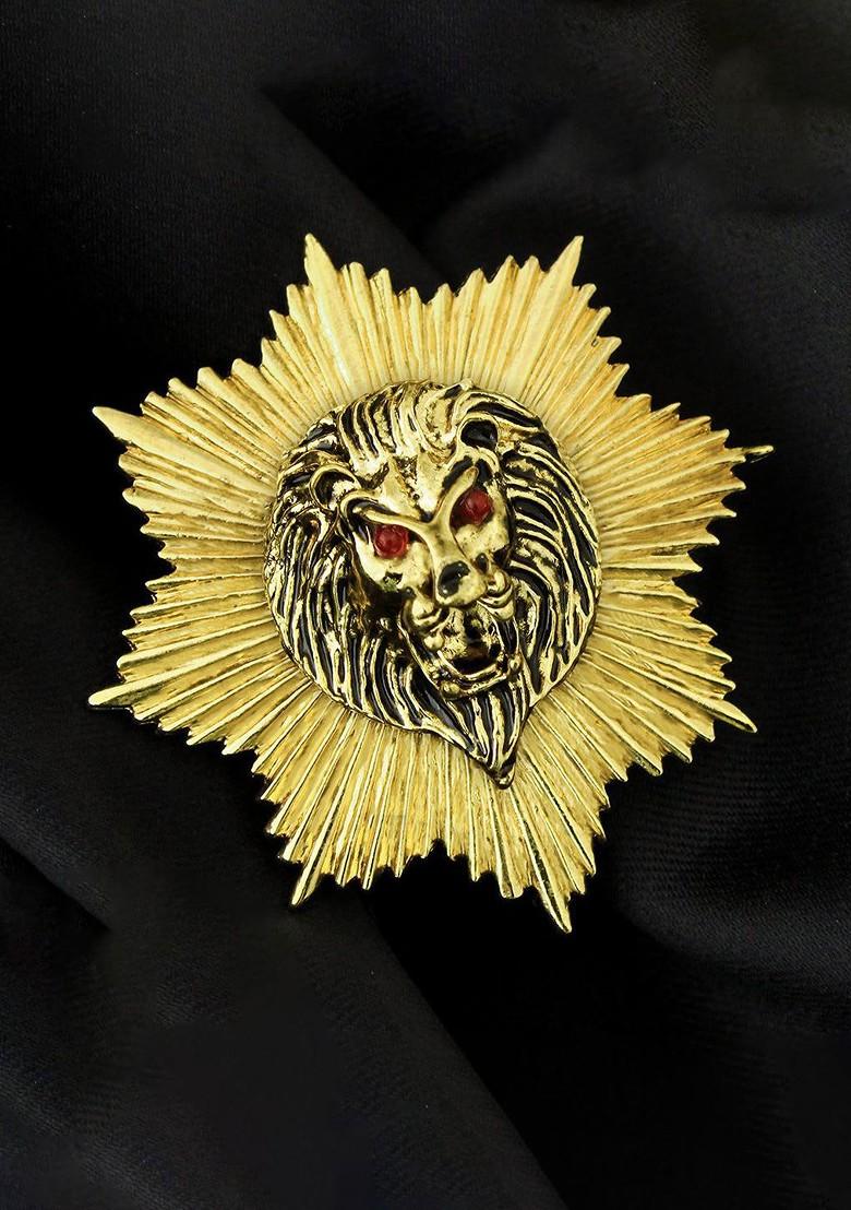 Men Gold Toned Lions Design Brooch
