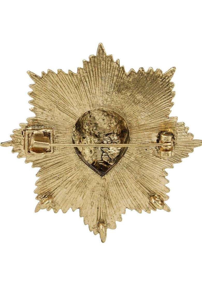 Men Gold Toned Lions Design Brooch - Indya