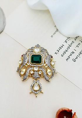 Men Stone Studded Beaded Brooch