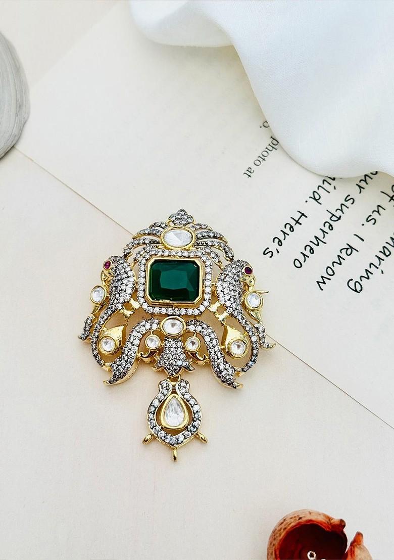 Men Stone Studded Beaded Brooch