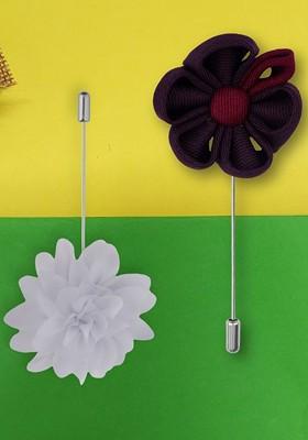 Pack Of 2 Men Dahlia Flower Shaped Lapel Pin Brooch