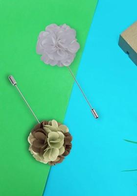 Pack Of 2 Men Marigold Flower Shaped Lapel Pin Brooch