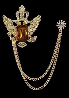 Gold Plated Rhinestone Studded Crown Shape Brooch