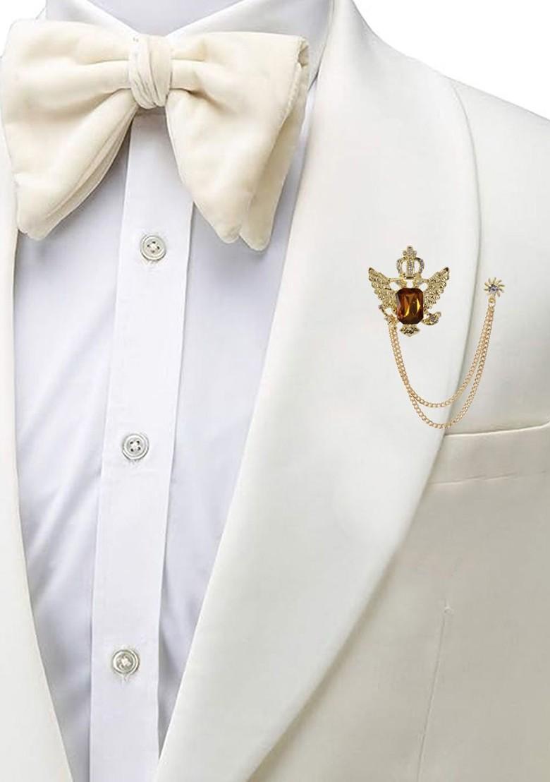 Gold Plated Rhinestone Studded Crown Shape Brooch