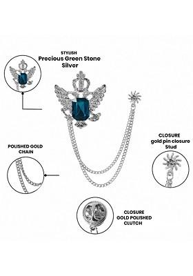 Silver Plated Rhinestone Studded Crown Shape Brooch