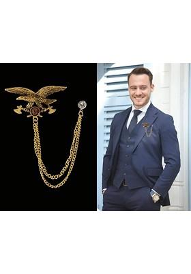 Gold Plated Artificial Stones Studded Eagle Bird Brooch