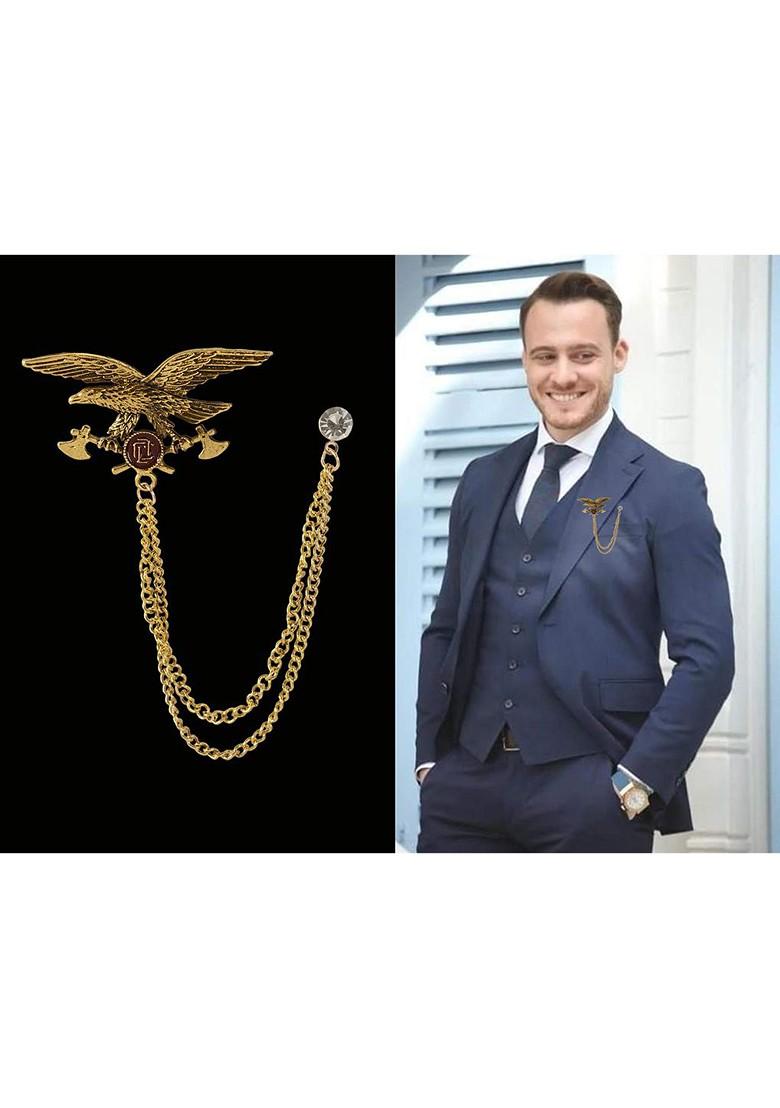 Gold Plated Artificial Stones Studded Eagle Bird Brooch