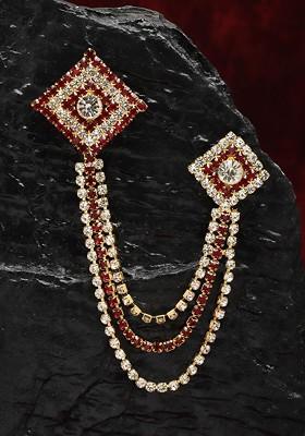 Men Stone Studded Statement American Diamond Brooch Chain Lapel Pin