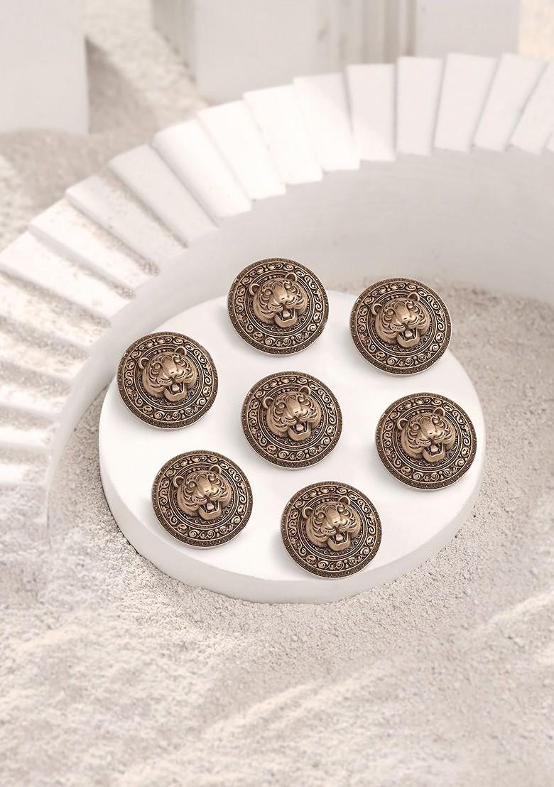 Men Set Of 7 Blazing Tiger Button Brooches