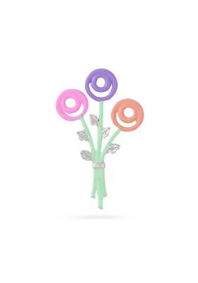 92.5 Sterling Silver Rhodium Plated Enamel Floral Brooch