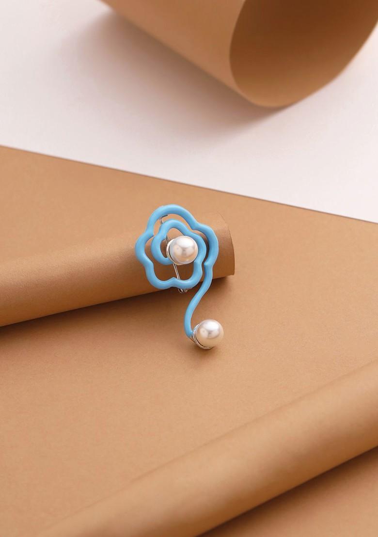 92.5 Sterling Silver Rhodium Plated Enamel Floral Brooch