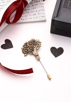 Men Floral Love Lapel Pin Brooch