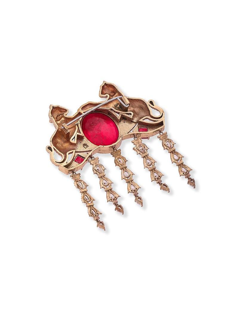 Tez Men Stone Studded Cheetah Brooch