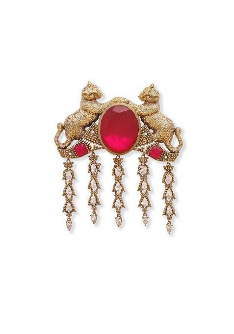 Tez Men Stone Studded Cheetah Brooch