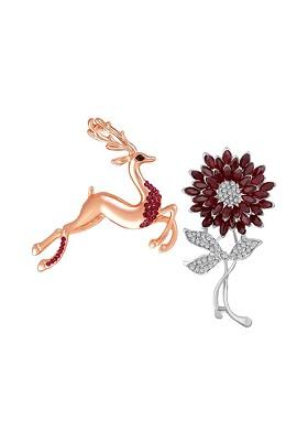 Women Set Of 2 Crystals Floral Deer Shaped Wedding Brooch