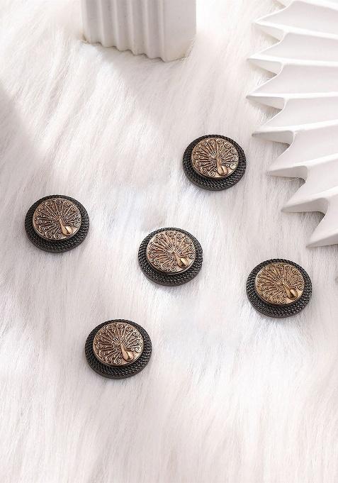 Men Set Of 5 Gold Plated Peacock Design Buttons